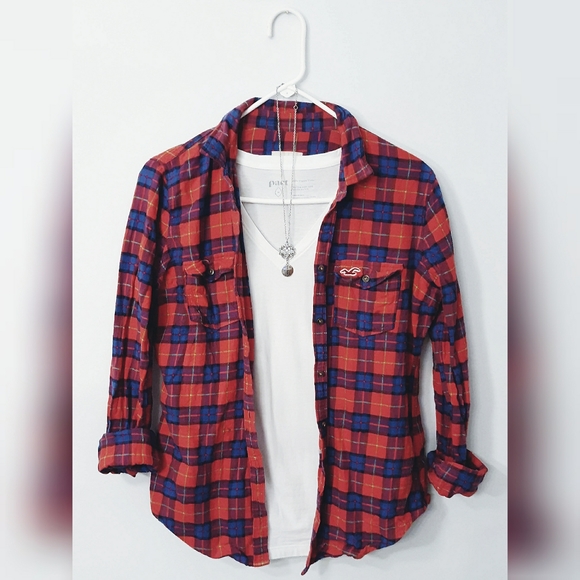Hollister Tops - HOLLISTER Vintage Red & Blue Plaid Flannel Button-up Shirt
